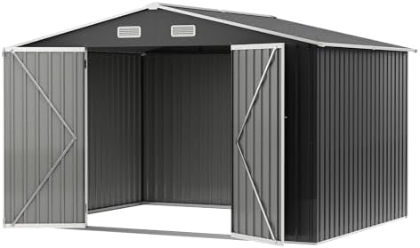 UDPATIO 10X8 FT Outdoor Storage Shed, Metal Shed for Patio&Garden,Grey