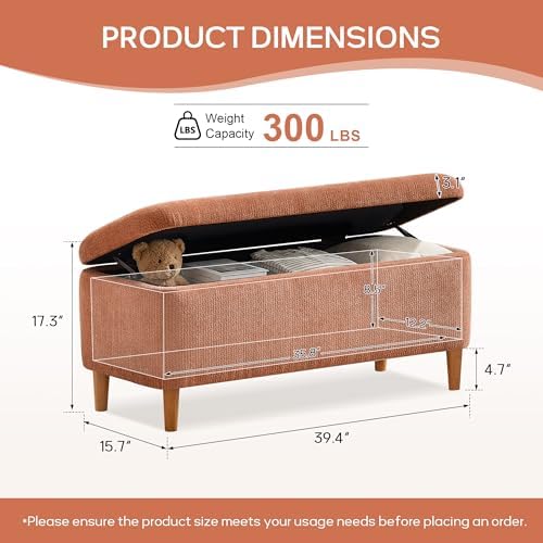 39.4" Ottoman with Storage Upholstered Storage Bench for Living Room