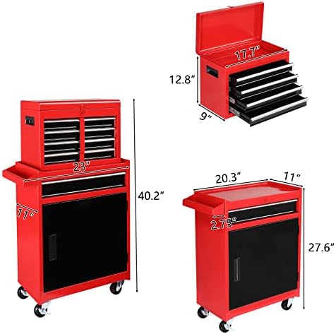 TUFFIOM 5-Drawer Rolling Tool Chest, Tool Storage Cabinet w/Drawers, Lockable Wheels, Detachable Top & Adjustable Shelf, Mechanic Tool Organizer Box for Garage, Workshop, Warehouse & Repair Shop