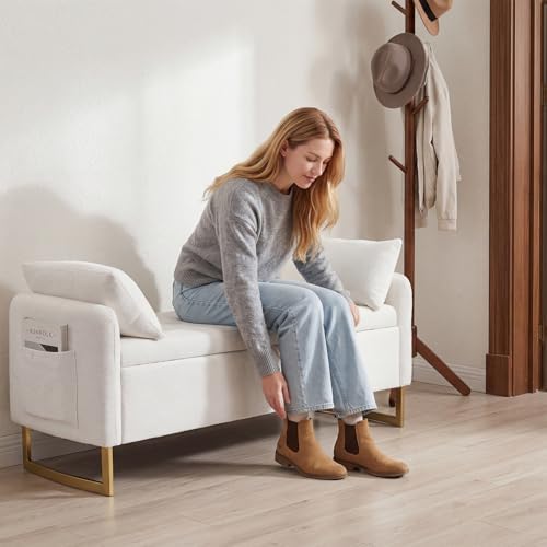 48" End of Bed Bench, Modern Storage Bench for Bedroom Cream
