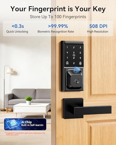 Keyless Entry Door Lock with Handle Set, Fingerprint Smart Deadbolt Lock