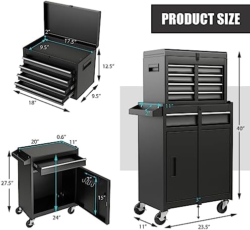 Rolling Tool Chest, 5-Drawer Tool Storage Cabinet with Wheels, Adjustable Shelf & Anti-Slip Liner, Tool Box Organizer for Garage, Warehouse & Workshop (Black)