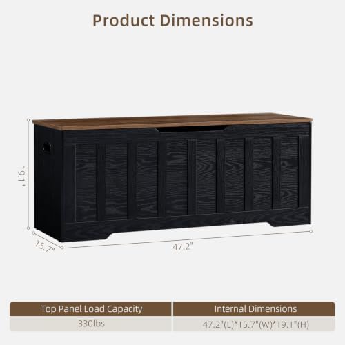 VANKILEY 47.2" Storage Chest Extra Large, Storage Bench.(Black+Brown)