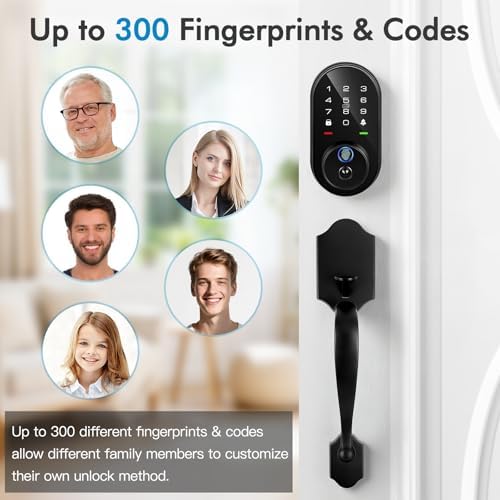 Smart Deadbolt Lock with 2 Lever Handles, 5-in-1 Control by Fingerprint/Password/APP/E-Key/Key, 24-Hours Active Wi-Fi, 12 Months Battery Life, Easy Installation (T6)