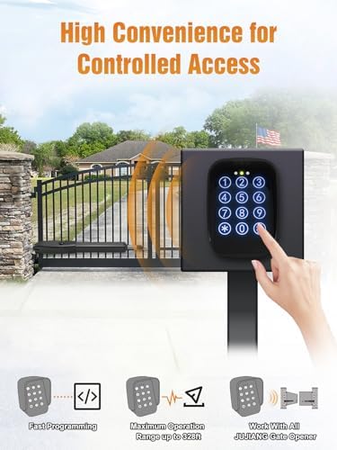 JUJIANG TKM-01 Touch Panel Wireless Gate Keypad with Outdoor Keypad Cover Digital Code Entry Access Control Keypad for Automatic Swing Sliding Gate Opener Garage Door Opener Remote Operator Accessory