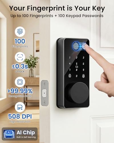 Smart Deadbolt Lock with 2 Knobs,Fingerprint Keyless Entry Door Lock