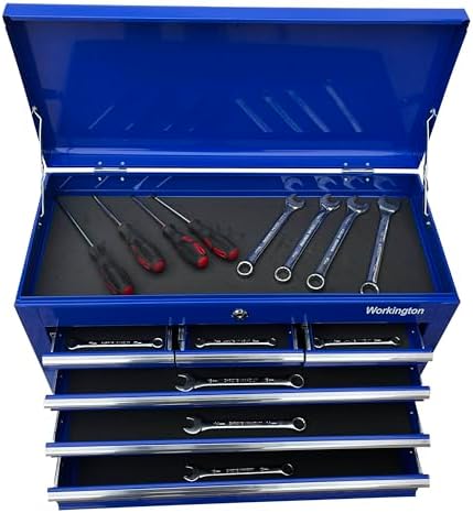 Workington Portable Metal Tool Chest with 6 Drawers, 24" 6-Drawer Tool Chest Cabinet with Ball Bearing Drawer Slides, Steel Tool Storage Box Organizer 4005 Blue
