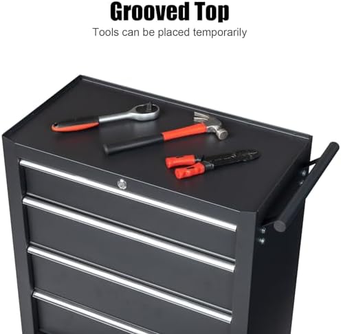Winado 4 Drawer Rolling Tool Cabinet, Lockable Steel Tool Chest, Black