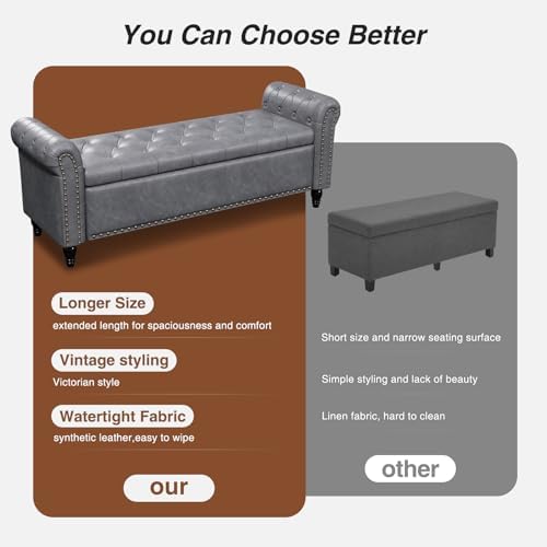 FiveWillowise 65" Bedroom Bench, End of Bed Bench with Storage, Gray