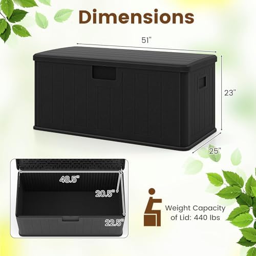 GIANTEX 100 Gallon Deck Box, Waterproof Resin Box with Lockable Lid, 440Lbs Outdoor HDPE Storage Container Bench for Patio Furniture Cushions, Pool Tools & Garden Accessories (Black)