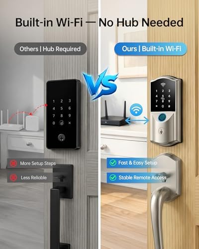 Built-in WiFi Smart Lock with Handle Set, Keyless Entry Front Door Lock Set