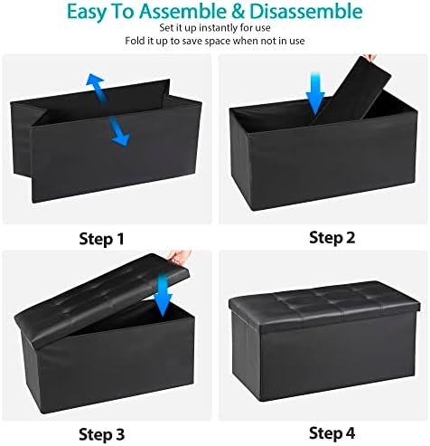 ZenStyle 30Inches Storage Ottoman Bench, Folding Footrest Stool, Storage Chest Long Shoes Bench with Foam Padded Seat, Holds up to 350 lbs, for Living Room, Entryway, Bedroom, (Black, 30 inches)