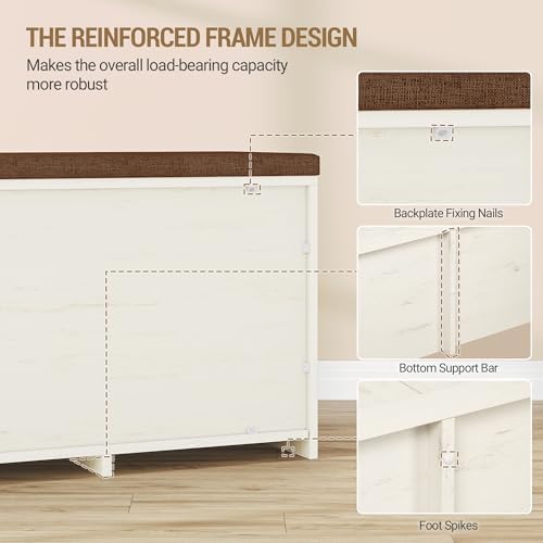 Hzuaneri 59" Shoe Storage Bench with 4 Barn Doors & Padded Seat Cushion