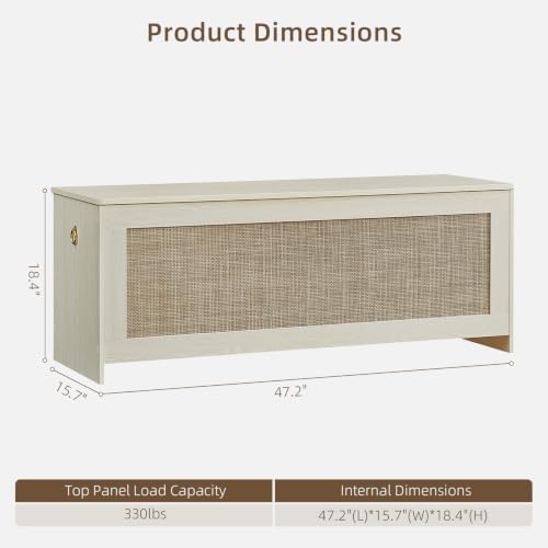 47.2" Storage Chest Extra Large,Rattan Storage Bench(White Cream)