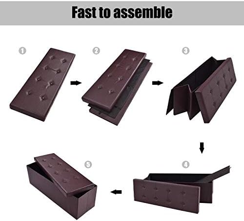 43" Folding Storage Ottoman Bench, Faux Leather Storage Chest, Brown