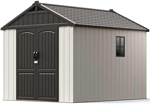Patiowell 8x10 FT Resin Outdoor Storage Shed with Floor, Beige