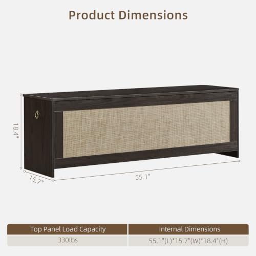 55.1"Storage Chest extra large,Rattan storage bench(Obsidian Black)