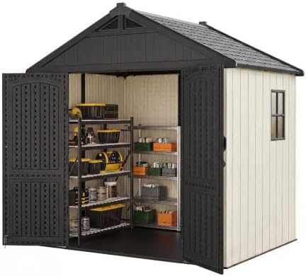 Devoko 8 x 6 FT Resin Storage Shed with Floor, Outdoor Plastic Shed