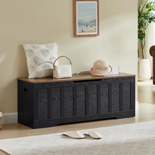 VANKILEY 51.2" Storage Chest Extra Large,Wooden Storage Bench,Black+Brown