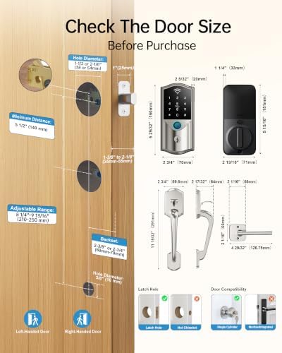 Built-in WiFi Smart Lock with Handle Set, Keyless Entry Front Door Lock Set