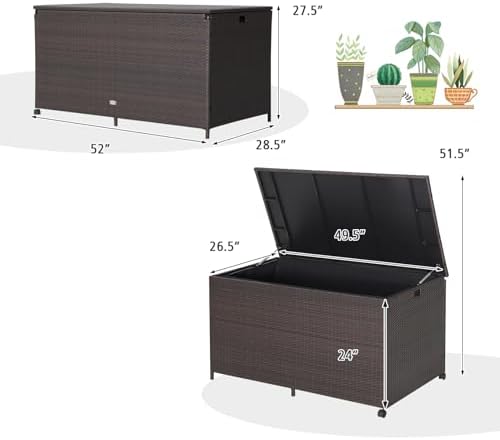 Giantex Wicker Outdoor Deck Box - 133 Gallon Storage Box with Lid, Waterproof Liner and Universal Wheels, PE Rattan Storage Container for Cushions, Gardening Tools, Patio Storage, Brown