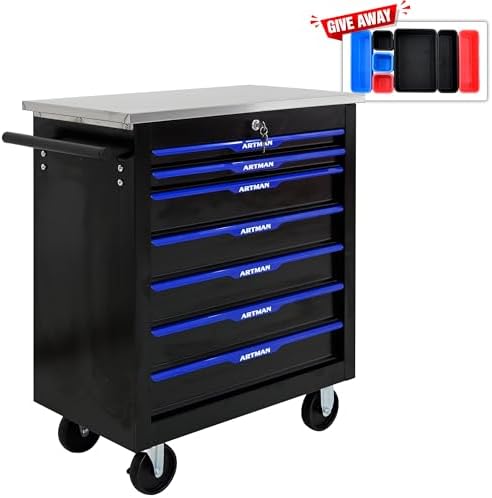 RYH 7 Drawers Rolling Tool Chest (Black-Blue, 7-Drawers 30.7" H×25.9" W)