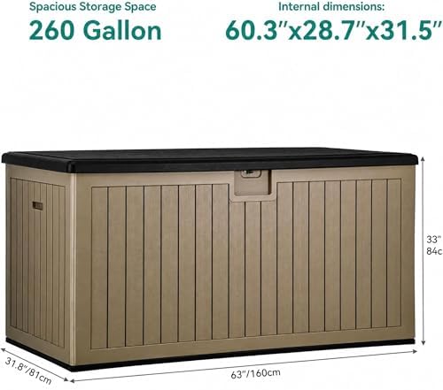 YITAHOME 260 Gallon Large Deck Box with Divider & Side Handles