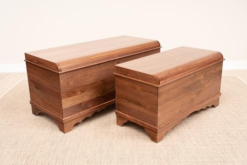 Rustic Red Door Co. Cedar Hope Chest with Waterfall Top, Amish Made Wooden Storage Trunk Box for Bedroom, Blanket, Clothes, Anti-Slam Hinges and Lock, 46", Walnut Wood, Natural Stain