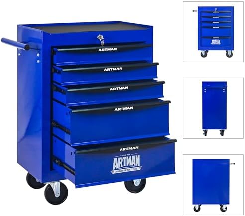 RYH 5 Drawers Rolling Tool Chest 13"D x 20.9"W x 30.5"H (Blue, 5 Drawers)