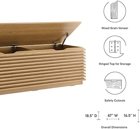 Modway Render 47" Wood Grain Storage Bench in Oak