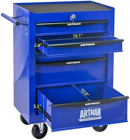 RYH 5 Drawers Rolling Tool Chest 13"D x 20.9"W x 30.5"H (Blue, 5 Drawers)