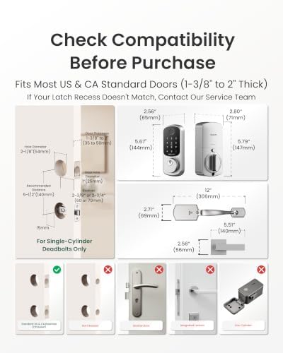 DESLOC B200 Smart Front Door Lock Handle Set, Fingerprint & App Control