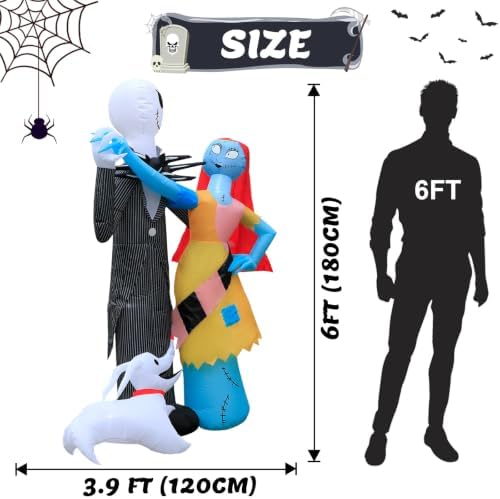 6Ft Inflatable Halloween Outdoor Yard Decoration - Halloween Skeleton Couple and Dog Blow Up Decoration - Built-in LED Lights - Suitable for Garden Lawn Indoor Party Decoration