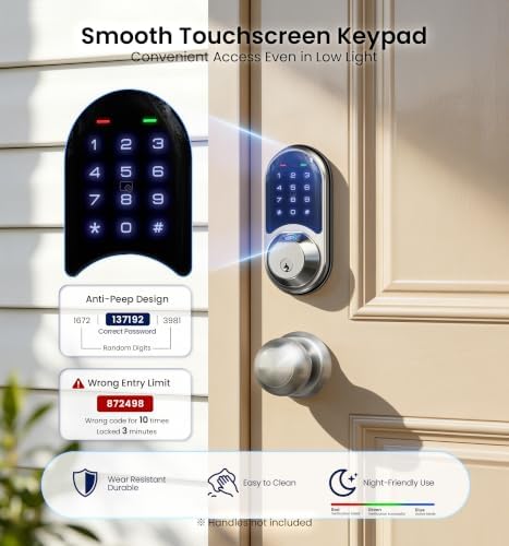 Veise RZ07 Fingerprint Smart Door Lock Deadbolt, App Control, Satin Nickel