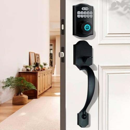 Miko i9 Keypad Door Lock with Handle Set – Fingerprint Keyless Entry Front Door Lock, Electronic Deadbolt with Lever Handle for Exterior Door, Auto-Lock, 100 Fingerprints and Codes (Matte Black)