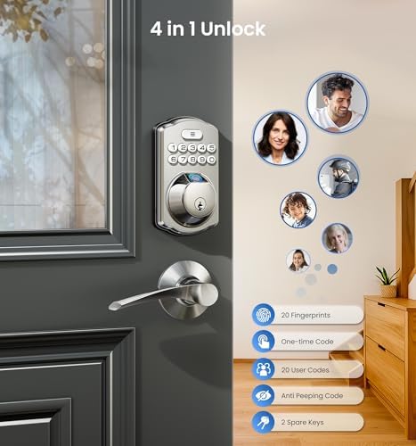 Veise KS02A Fingerprint Door Lock, Keypad Deadbolt, Satin Nickel