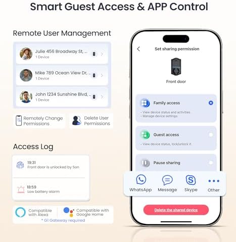 Veise VE017 Fingerprint Smart Door Lock with App Control, Satin Nickel