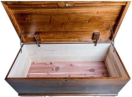 Rustic Red Door Co. Cedar Hope Chest with Waterfall Top, Amish Made Wooden Storage Trunk Box for Bedroom, Blanket, Clothes, Anti-Slam Hinges and Lock, 36", Brown Maple Wood, Asbury Stain