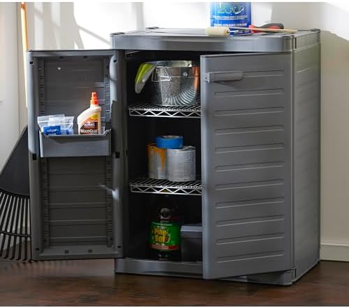 Gracious Living MaxIt 2-Shelf Lockable Utility Storage Base Cabinet, Gray