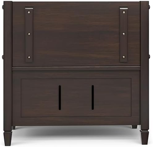 SIMPLIHOME Connaught 30" Wide Solid Wood Storage Bench in Chestnut Brown
