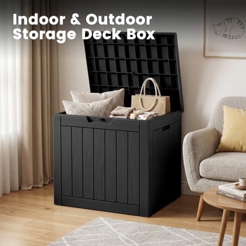 30 Gallon Outdoor Storage Box, Waterproof Resin Deck Box with Side Handles, Lockable Outdoor Bench for Indoor & Outdoor Use, Storage Bin for Patio Cushions, Garden Tools