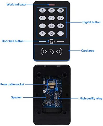 Access Control System Kit 125KHz RFID Keypad + DC12V 3A Power Supply Controller + Door Exit Button + 10pcs Keyfobs Card for Home Alarm Wooden/Metal/Glass Door