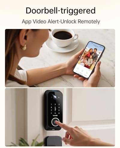 Hornbill Video Smart Lock with Camera: 10-in-1 Ring+2K Camera+Doorbell+Fingerprint Keyless Entry Door Lock, Built-in WiFi Deadbolt(only 2.4G), Two-Way Audio/App Remote Control/PIR, No Monthly Fee