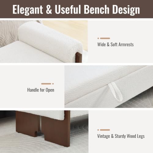 64"End of Bed Storage Bench King Size,Bedroom Bench with Storage,White