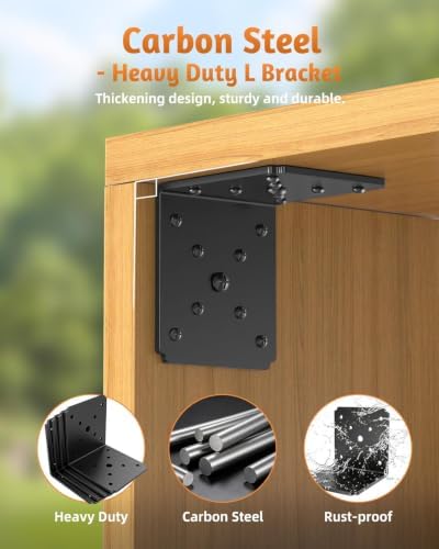 4PCS L Brackets Heavy Duty, 4X4X3.5 L Brackets for Wood Black