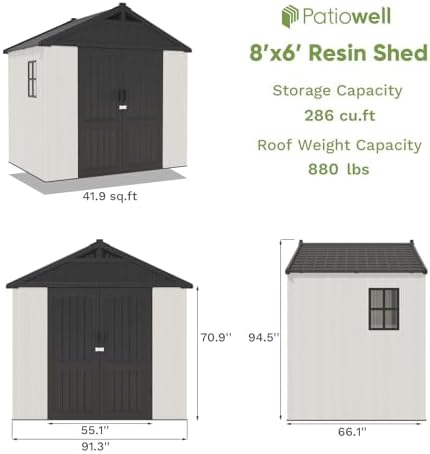 Patiowell 8x6 FT Plastic Outdoor Storage Shed with Floor, Beige