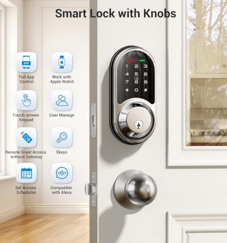 Veise RZ06C Smart Lock Electronic Deadbolt 2 Knobs Handle Set, Satin Nickel