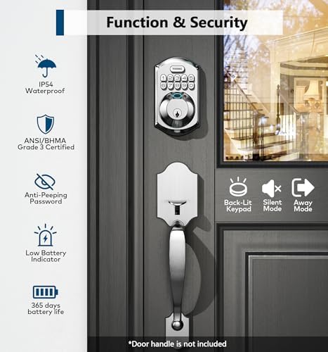TEEHO TE002 Fingerprint Deadbolt with Keypad for Front Door, Satin Nickel