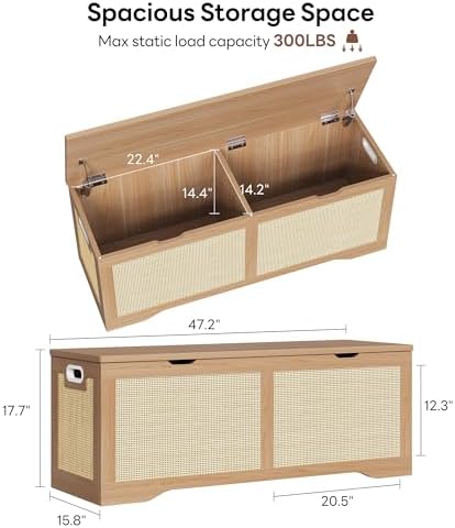 LIKIMIO 47.2" Rattan Storage Ottoman Bench Chest, Rustic Wood