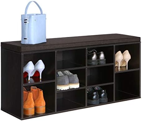 VASAGLE Shoe Bench with Cushion, 10 Compartments, 11.8 x 40.9 x 18.9 Inches